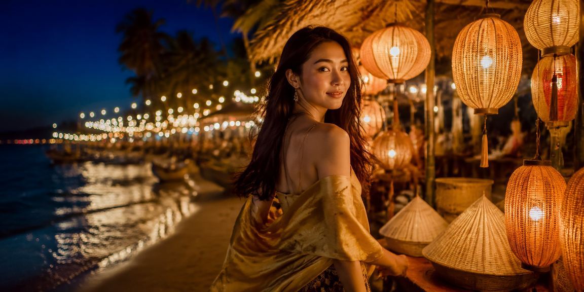 Khách du lịch tại Phú Quốc đội nón lá dùng điện thoại xem ưu đãi voucher casino trực tuyến